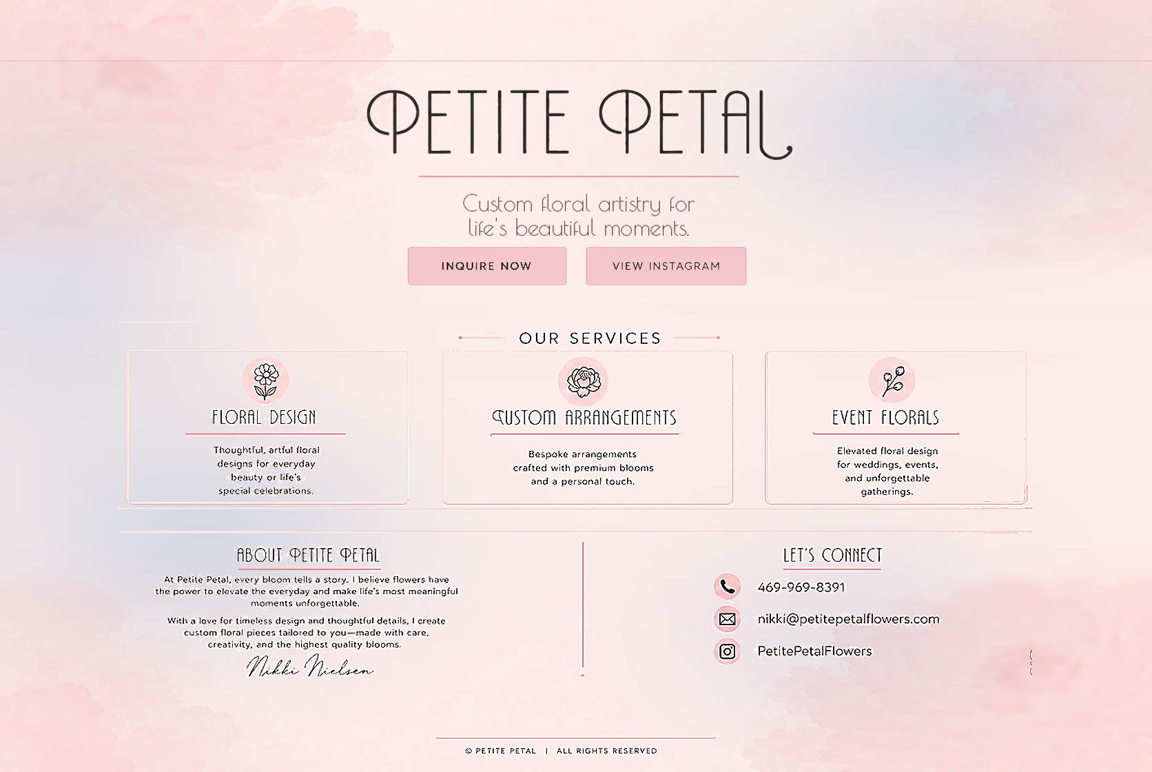 Petite Petal floral design homepage